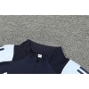 Real Madrid Tracksuits Long Sleeve Soccer Training Uniforms Dark Blue-White
