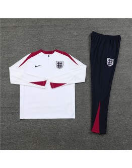 England Tracksuits Long Sleeve Soccer Training Uniforms White for Football Fan