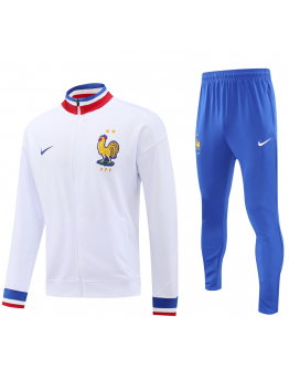 France Full Zip Jacket Long Sleeve Soccer Training Coat White for Football Fans