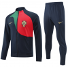 Portugal Full Zip Jacket Long Sleeve Soccer Training Coat Ronaldo Jersey Deep Blue