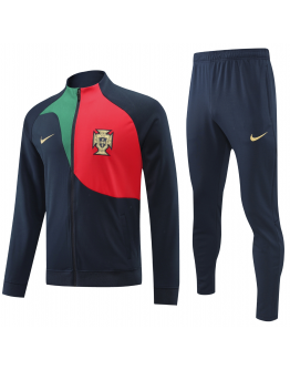 Portugal Full Zip Jacket Long Sleeve Soccer Training Coat Ronaldo Jersey Deep Blue
