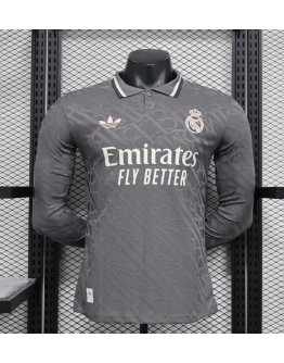 Real Madrid FC 2024/25 Away Long Sleeve Replica Custom Jersey - Grey