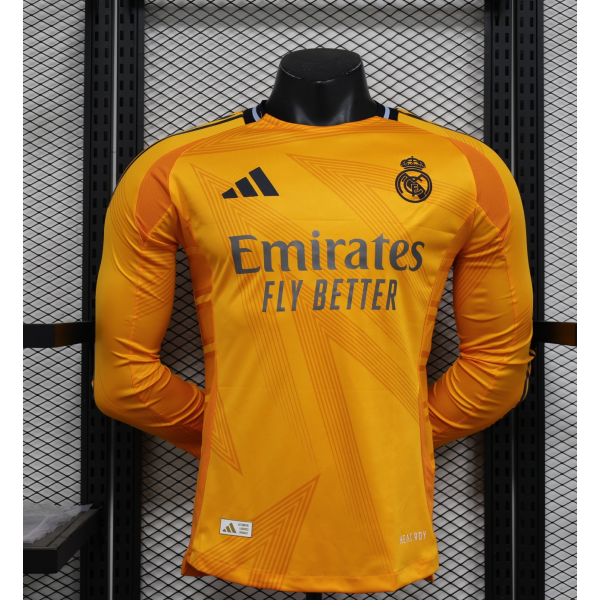 Real Madrid 2024/25 Away Long Sleeve Replica Custom Jersey Champions League Jerseys- Yellow