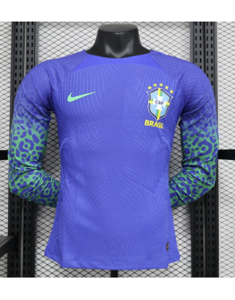Brazil 2024/25 Away Replica Long Sleeve Custom Jersey Customize Soccer Jersey- Deep Blue