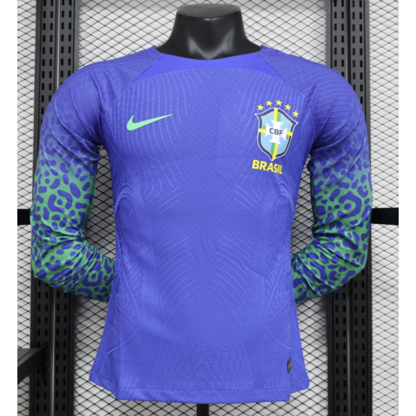 Brazil 2024/25 Away Replica Long Sleeve Custom Jersey Customize Soccer Jersey- Deep Blue