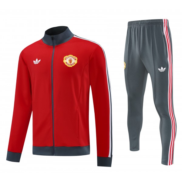 Manchester United 2025/26 Full Zip Jacket Long Sleeve Soccer Training Coat Red Grey