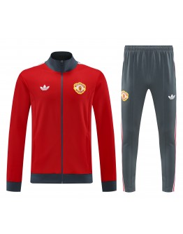 Manchester United 2025/26 Full Zip Jacket Long Sleeve Soccer Training Coat Red Grey