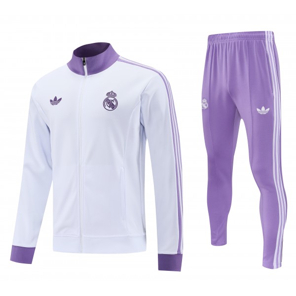 Real Madrid  2025/26 Full Zip Jacket Long Sleeve Soccer Training Coat White Purple