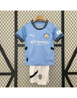 Manchester City FC 2024/25 Home Kids Apparel Replica Custom Jerseys Youth uniforms - Blue