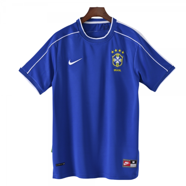 Brazil International Soccer Team 1998 Away Short Sleeve Retro Jerseys for Football Fans-Blue