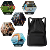 Valleycomfy Drawstring Backpack Sports Gym Backpack with Reflective Strips Water-Resistant String Beach Bag for Men Women Black