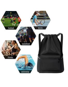 Valleycomfy Drawstring Backpack Sports Gym Backpack with Reflective Strips Water-Resistant String Beach Bag for Men Women Black