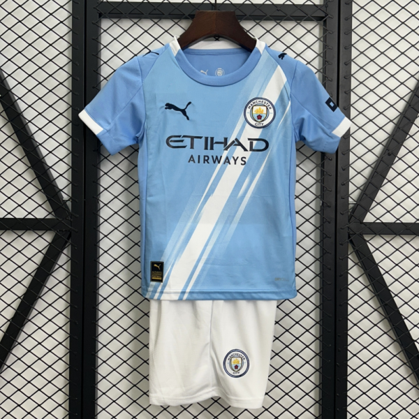 Manchester City FC 2025/26 Home Kids Apparel Replica Custom Jerseys Youth uniforms - Blue
